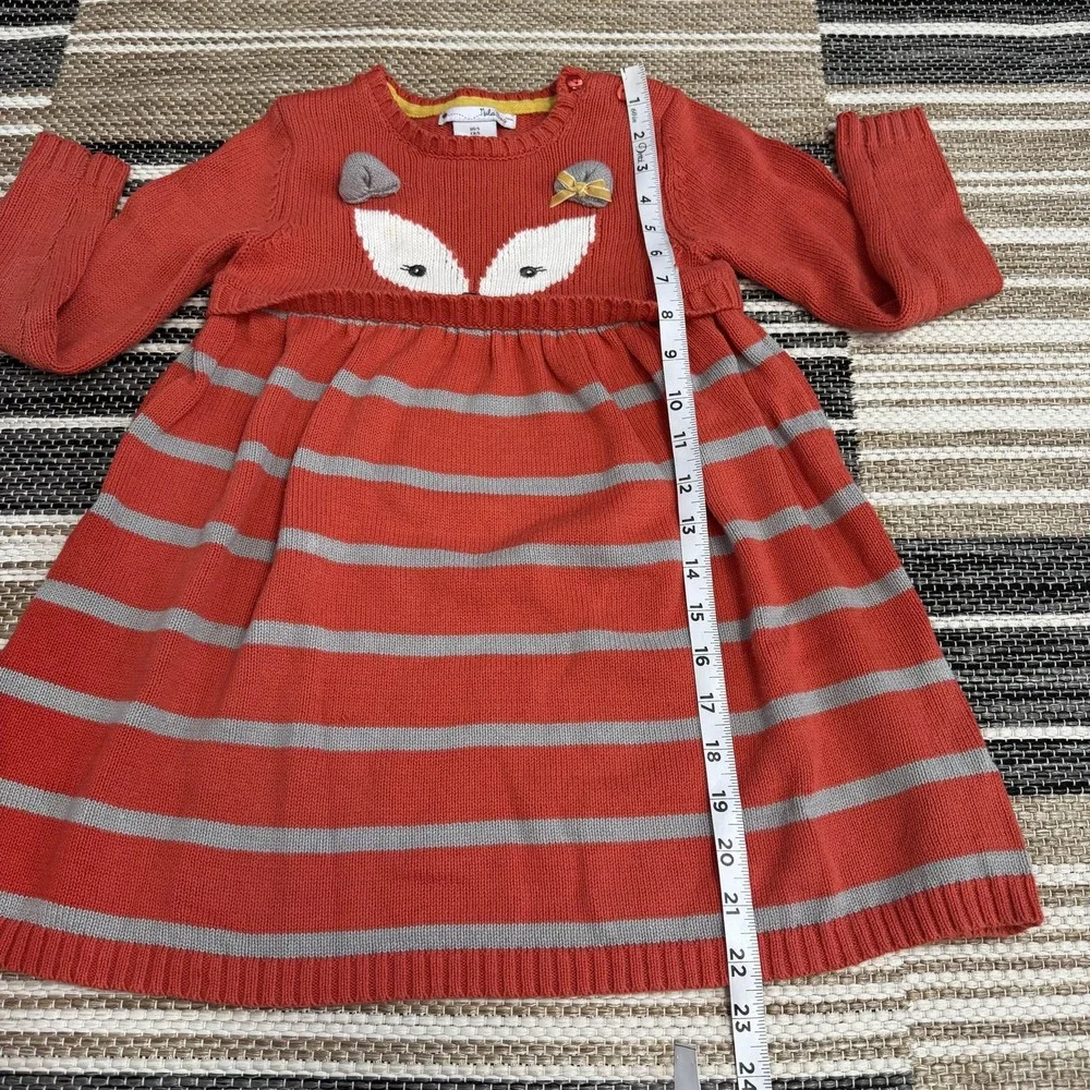 Nula Bug Sweater Dress Girls 5 Orange Gray Striped Fox Knit Long Sleeve Cute Bow